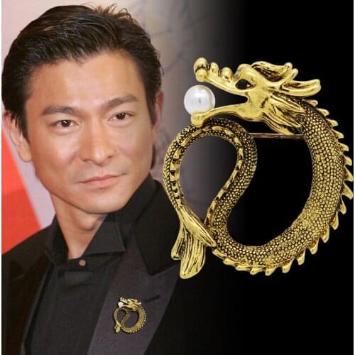 Chinese style retro atmosphere dragon-shaped brooch mens suit collar needle Domineering dragon badge suit jacket ornament