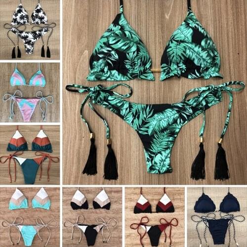 2019 New Fashion stitching Bikinis Women Swimsuit Cross Bandage Swimwear Push Up Bikini Set Beach Bathing Suit Brazilian Biquni