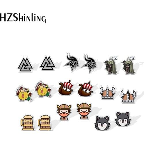2020 New Viking Stud Earring Valknut Symbol Acrylic Earrings Funny Resin Epoxy Jewelry Earring