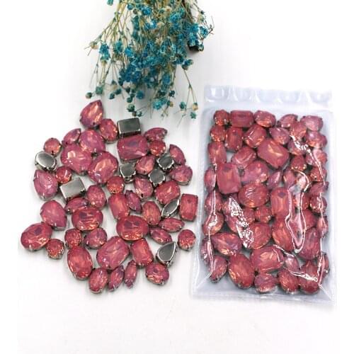 NEW 50pcs / bag mixed shape resin Pink rhinestones faltback sew on rhinestone clothing earrings necklace accessories