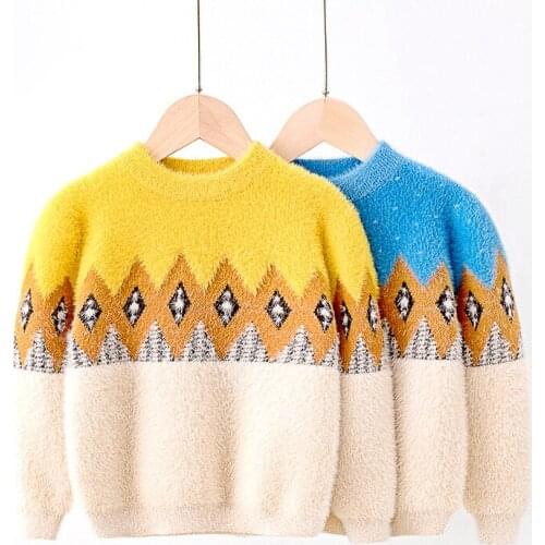 Autumn Winter Warm Boys Sweater Baby Boy Girl Mink Velvet Knit Pullover Knitwear Kids Clothes Children Clothing