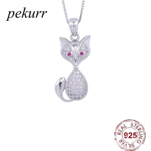 Pekurr 925 Sterling Silver Crystal Fox Wolf Necklaces For Women Zircon Animal Pendants Choker Fashion Jewelry Accessories