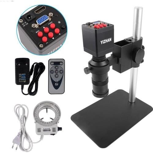 38MP 21MP 16MP HDMI VGA Industrial Video Microscope Camera 0-130X C Mount Lens 56 LED Ring Light For PCB Phone Chip Repair