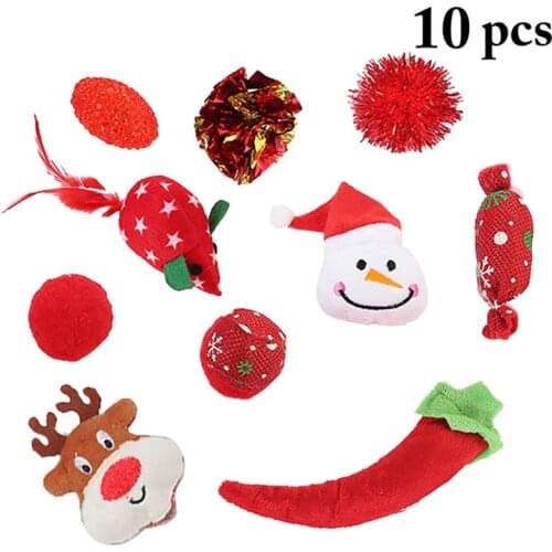 10Pcs/Set Christmas Pet Toys Snowman Chili Crinkle Ball Shape Cat Mice Toy Pet Ball Toy Pet Supplies Cat Favors