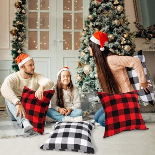 Christmas Red And Black Plaid Cushion Case Blended Polyester Cotton Black And White Plaid Sofa Cushion Pillowcase