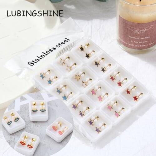 12pairs/lot Stainless Steel Star Lips Earring Luxury Gold Color Cute Crown Studs Earrings Jewelry Set Gift for Women Girl