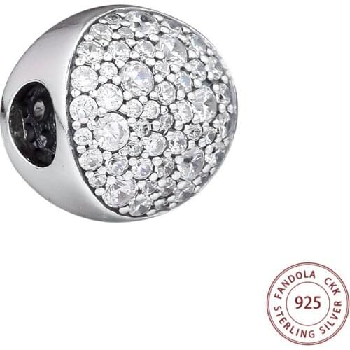 Genuine 925 Sterling Silver Clear CZ Pave Sphere Beads Fits Original Bracelet DIY Charms for Jewelry Making berloques