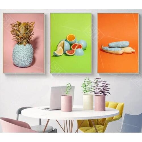 Nordic Minimalist Pineapple Fruit Canvas Art Painting Kitchen Restaurant Decoration Unframed 3Pcs Wall Picture Hd Print Posters