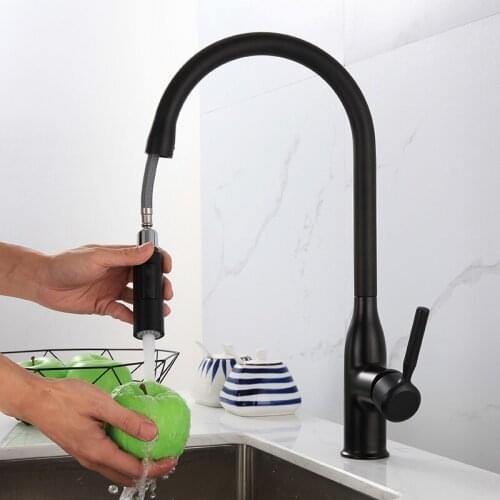 Kitchen Sink Faucet Solid Brass Pull Out Nozzle Mixer Tap Deck Mounted Single Handle Hot & Cold Rotating Kitchen Crane Taps