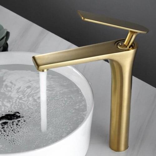 Brush Gold Basin Faucet Bathroom Single lever Hot and Cold Sink Mixer Tap Faucet Solid Brass Basin Lavtory Faucet