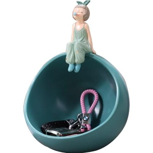Modern Bowknot Girl Figurines Nordic Character Figures Round Ball Storage Box Bubble Gum Girls Sculpture Green Color