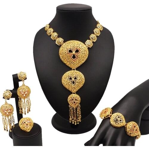 Bridal Gold Jewelry Set Nigerian Wedding Necklace Set African Women Big Necklace Bracelet Earring