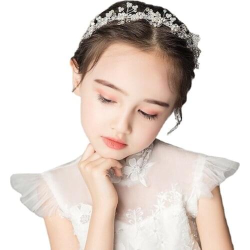 Tiaras Pearls Crown Girls' Headwear Childrens Headband Rhinestone Jewelry Dress Accessories Performance Hair Accessories Gift