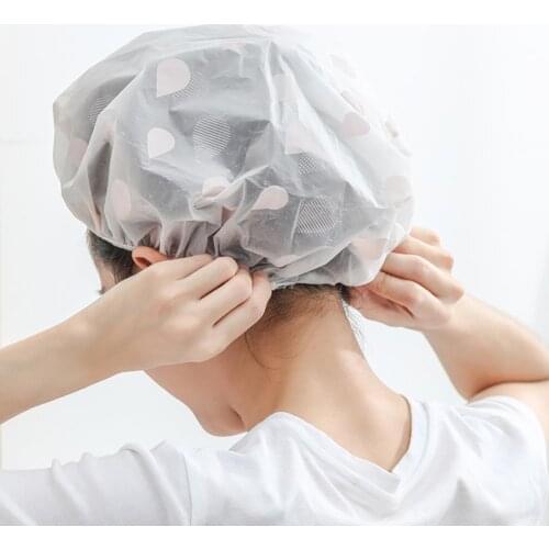 Shower Waterproof Anti-smoke Water-drop Print High Elastic Stretchy Hair Bonnet for SPA