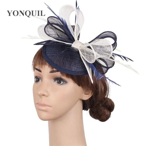 Sinamay Bride Elegant Wedding Hat Party Ladies Fascinator Hair Pin Women Mariage Formal Headpiece Fancy Feather Wedding Headwear