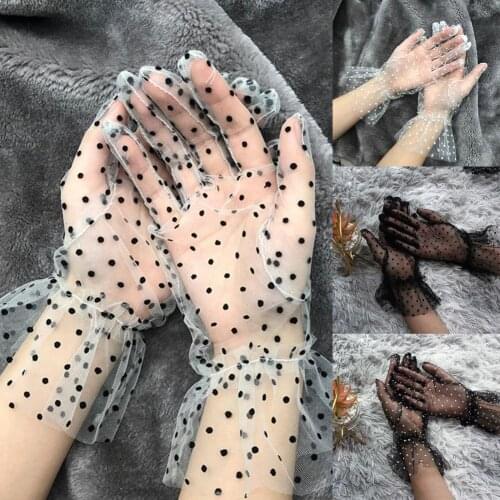 1 Pair Western Vintage Women Gloves Transparent Short All Match Tulle Mesh Dot Design Lace Gloves Comfortable to wear for Party