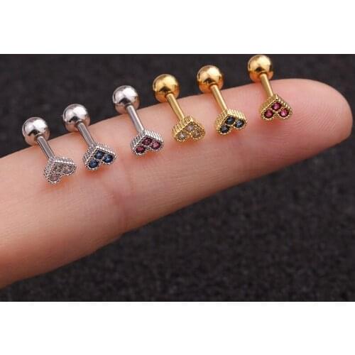 1 PCS Trendy Cute Little Heart Shape Mirco Pave CZ Ear Studs Cuff Earrings Small Red Blue White Zircon Helix Studs Ear Earrings