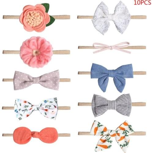 10Pcs Baby Headband with Bow Newborn Toddler Turban Photograph Props Infant Gift