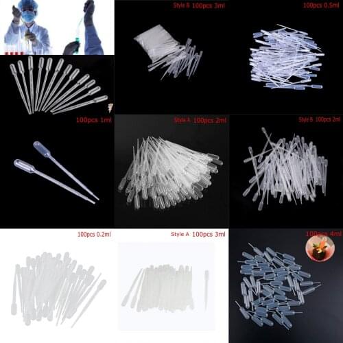 100PCS 0.2-4ML Transparent Pipettes Disposable Safe Plastic Eye Dropper Transfer Graduated Pipettes for Lab Experiment Supplies