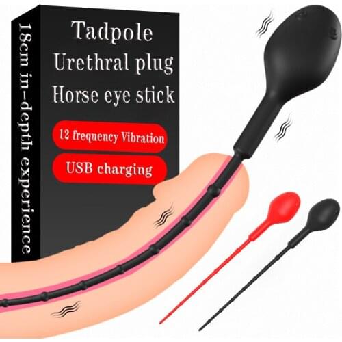 12Frequency Vibration Male Urethral Plug Silicone Pull Bead Horse Eye Stick Masturbation Penis Plug Stimulation Urethra Sex Toys