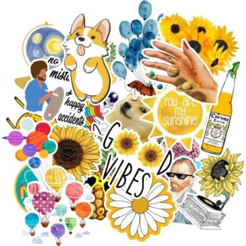 53Pcs Fashion Rural Summer Light Yellow PVC Stickers Decor For Laptop refrigerator Suitcase Decoration Mixed For MacBook/Samsung