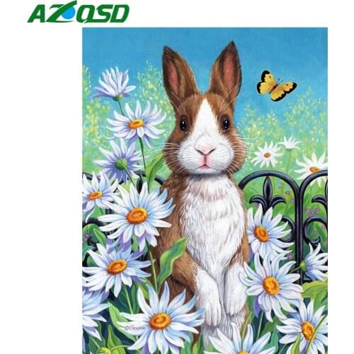 AZQSD 5D Diamond Embroidery Rabbit Daisy Mosaic Picture Of Rhinestones Diamond Painting Animal Cross Stitch Handmade Home Decor