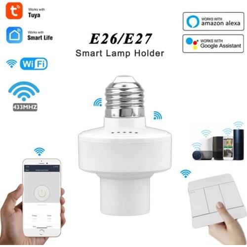 WiFi+RF433 Smart Light Bulb Adapter Lamp Holder Base Smart Life/Tuya RF433 Wireless Control Panel with Alexa Google Home E27 E26
