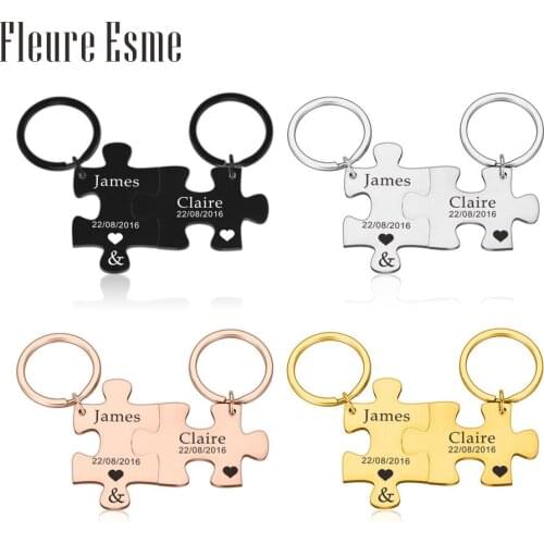 Customized Date Two Initials Couple Keychain Gifts for Husband Wife Boyfriend Girlfriend Valentines Friendship Key Ring Jewelry