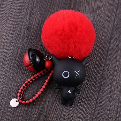 Cartoon XO X O Animal Keychain Women Fur Pom poms Pompom Key Ring Chains Leather Trinket Car Bag Charm D101