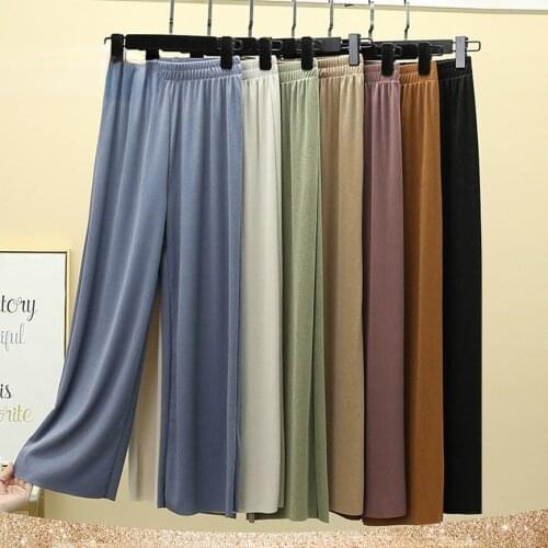 Summer Slacks Pants Women Soft Comfort Women Pants 2021 New High Waist Casual Ice Silk Ankle-Length Long Trousers Female Slacks