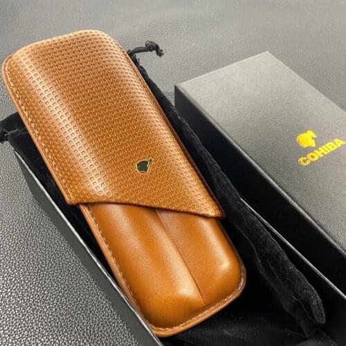 COHIBA Cigar Case Humidor Portable 2 Tubes Holder Leather Mini Humidor Box Travel Cigars Accessories With Gift Box