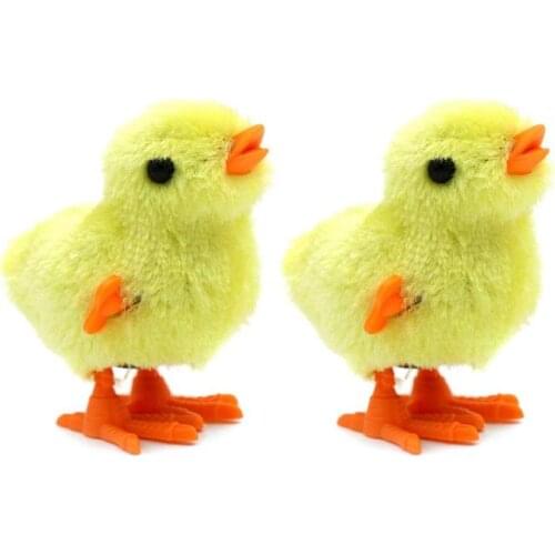 Childrens Mini Plush Chick Soft Toy Yellow Cute Funny Wind Up Hopping Jumping Chicken Clockwork Toy Kids Gift