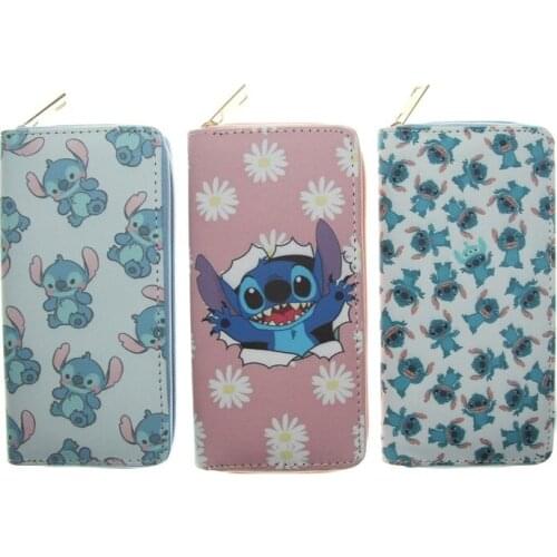 Disney New Stitch 4PU Long Zipper Wallet Wallet Printed Student Cute Coin Purse Wallet Chain Forever Young Wallet
