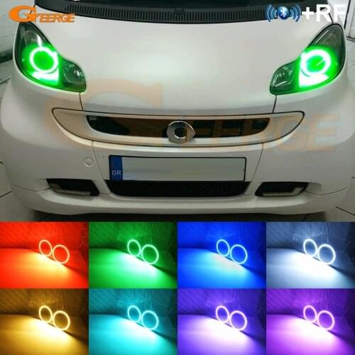 For Smart Fortwo W451 2007 2008 2009 2010 2011 2012 2013 2014 RF remote Bluetooth APP Multi-Color RGB led angel eyes halo rings