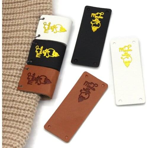 20Pcs Made With Love Labels Black White Brown Leather Tags For Hats Handmade Labels For Clothing Sew Tags Hand Made Accessories