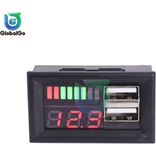 Dual Display Lead Acid Battery Charge Level Indicator Voltage Test Meter For Phone Dual USB 5V 2A Battery Power Capacity Meter