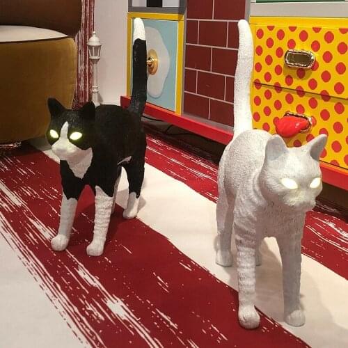 SELETTI Resin Cat Table Lamps Bedroom Bedside Lamp Cute Animal Desk Lamp Led Night Light Fixtures Home Decor Nightstand Lighting
