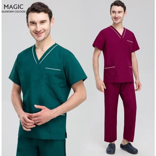 Unisex Medical Tops Pants Short Sleeved Dental Clinic Costume Suits Pharmacy Workwear Pet Grooming Doctor Nursing Scrubs Uniform