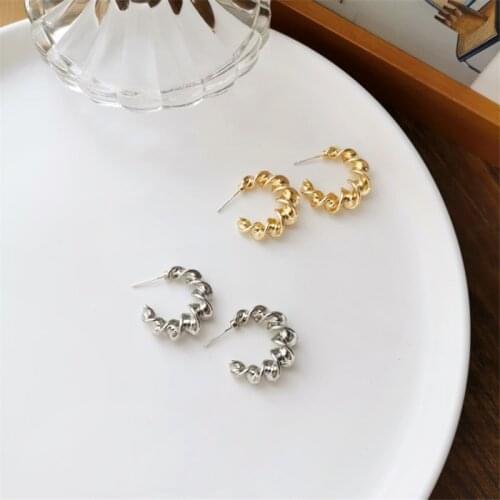 Minimalist Spiral Drop Earrings For Woman Gold Sliver Color Fashion Jewelry Korean Round Summer Dangle Earring Female 2021 New
