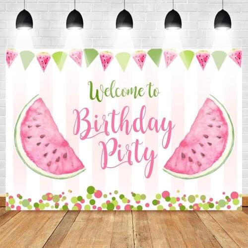 Mehofoto Watermelon Photography Backdrops Welcome to Birthday Party Banner Background Summer Fruit Birthday Cake Table Decor