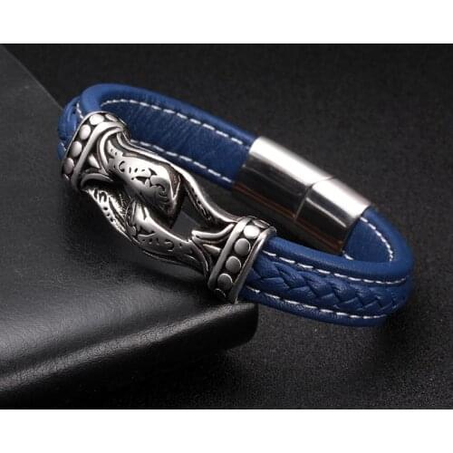 Men Women Fashion Sporty Charm Genuine Leather Bracelet homme Vintage Handcuffs Stainless Steel Chain Link Cuff Bracelets