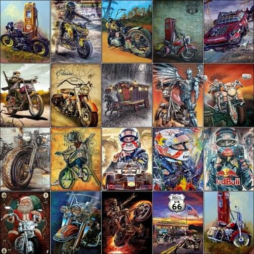 Cuadros mosaic full square 5d diamond painting Motorcycle car skull rider kit set complet embroidery Cross stitch dirll drawing