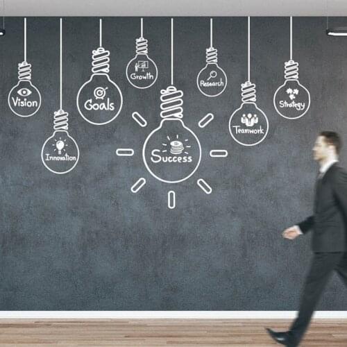 Company corporate culture wall sticker light bulb idea teamwork inspirational slogan office front desk decoration vinyl decal B4