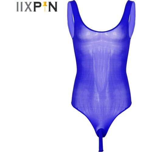 Sissy Lingerie for Mens Nightwear Sleepwear Scoop Neck See-Through Open Bulge Pouch Leotard Underwear Erotic Sexy Clothing
