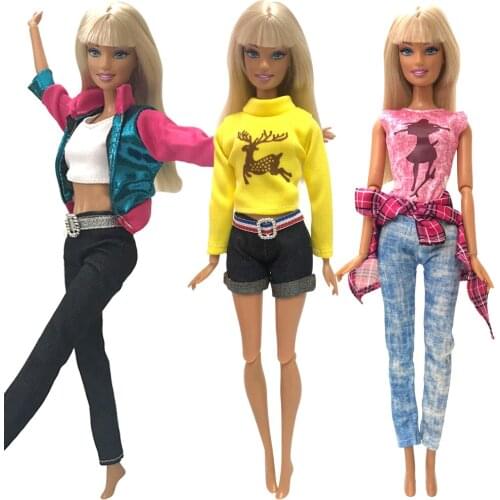 NK 3 Pcs/Set Cool Doll Clothes Dress Leisure Fashion Skirt Party Gown For Barbie Doll Accessories Girl Best Gift 007A