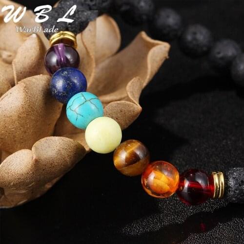 2019 New Natural Black Lava Stone Bracelets 7 Reiki Chakra Healing Balance Beads Bracelet for Men Women Stretch Yoga Jewelry WBL