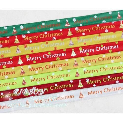 New 3/8'' (10mm) printed grosgrain ribbon Merry Christmas satin ribbons wholesale Decorative Gift Packing Crafts 2 Meters/lot