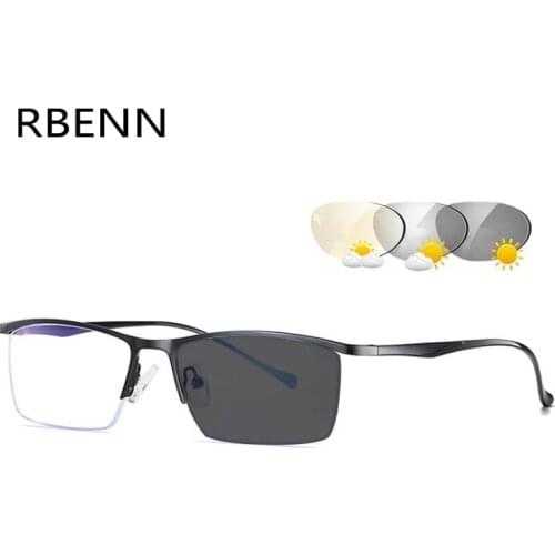 RBENN BRAND DESIGNER Photochromic Reading Glasses Men High Quality Metal Half Frame Chameleon Presbyopia Glasses +1.25 1.75 2.25
