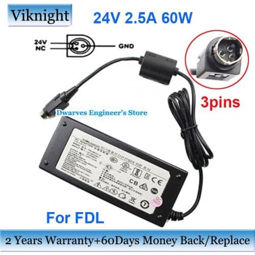 Genuine PRL0602U-24 24v 2.5A AC Adapter Charger For FDL FDL1207A HU10874-16001A Power Supply For Label Printer 3PINS