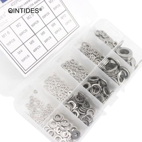 QINTIDES 400 Pieces M1.6 M2 M2.5 M3 Mix Plain Washers Small Series Product grade A Assorted kit ISO7092 M3.5 M4 M5 M6 M8 Washer